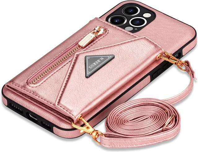Yiran Umhängetasche mit Reißverschluss und Kartenhalter aus Leder für iPhone in Pink - Bild 1