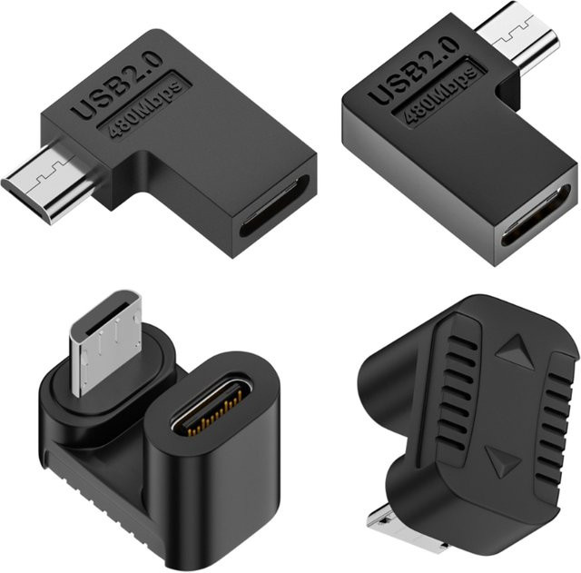 AREOFRGB USB Typ C auf Micro USB Adapter 90/180 Grad in Schwarz - Bild 1