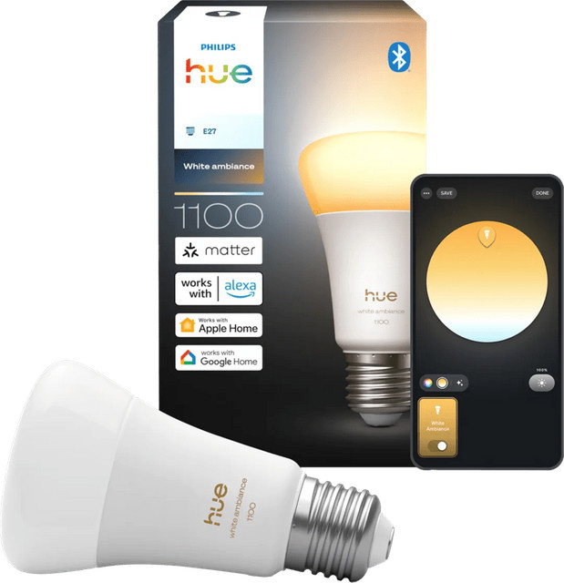 Philips Hue White Ambiance LED-Leuchtmittel A60 mit E27-Sockel, 1.100 lm, Bluetooth und CCT-Steuerung, Farbe: Weiß - Bild 1