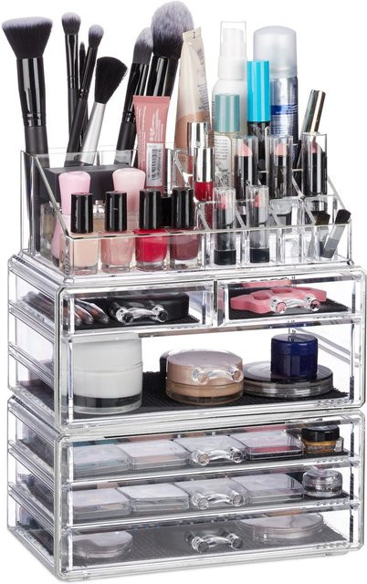 Relaxdays Kosmetikorganizer aus Acryl in Transparent mit 6 Schubladen, stapelbar, B: 29 cm, T: 23,5 cm, H: 14 cm - Bild 1