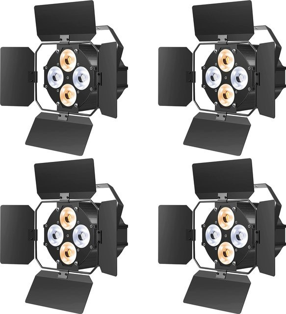 U'King 4er Set COB LED Par Licht DMX512 Bühnenlicht mit Barndoors, 120W Kaltweiß/Warmweiß Spot für DJ, Party, Hochzeit und Kirche, Schwarz - Bild 1