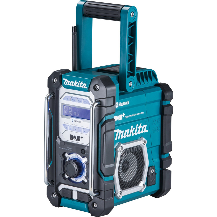 Makita Akku-Baustellenradio DMR112 mit DAB+, Bluetooth und USB in Schwarz und Türkis, IP64 spritzwassergeschützt, B/H/T: 16,3 x 29,4 x 28,2 cm - Bild 2