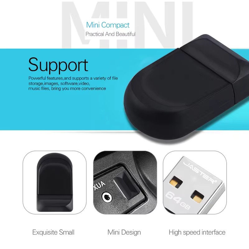 JASTER Super-Mini USB-Stick USB 2.0 wasserdicht mit Schlüsselanhänger in Schwarz oder Weiß, 128 GB - Bild 4