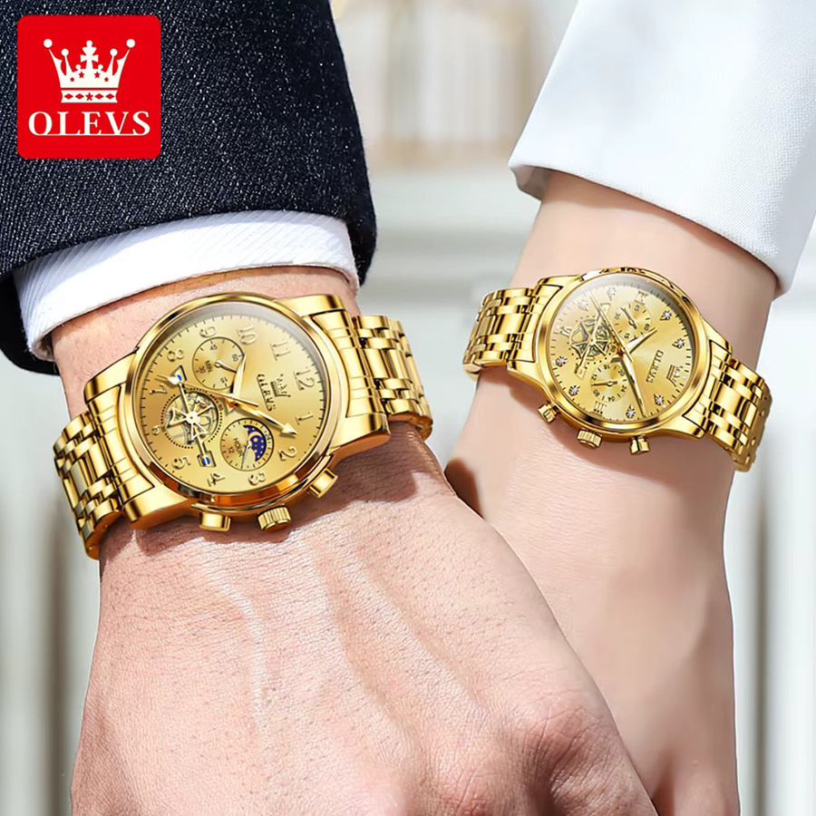 OLEVS Armbanduhr Chronograph, Quarz, Edelstahl, Gold, Unisex - Bild 3