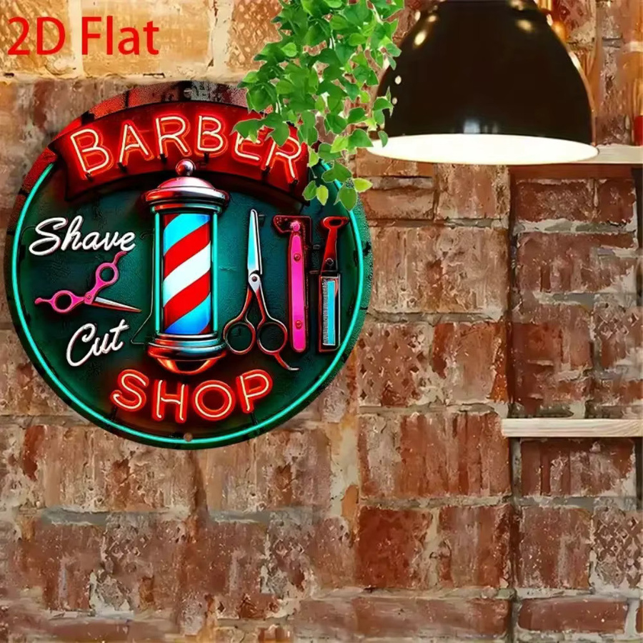 CIFBUY Vintage Barbier Neonschild Rund, Multicolour 2D Flach Wandmontiert mit Aluminium-Gehäuse - Bild 4