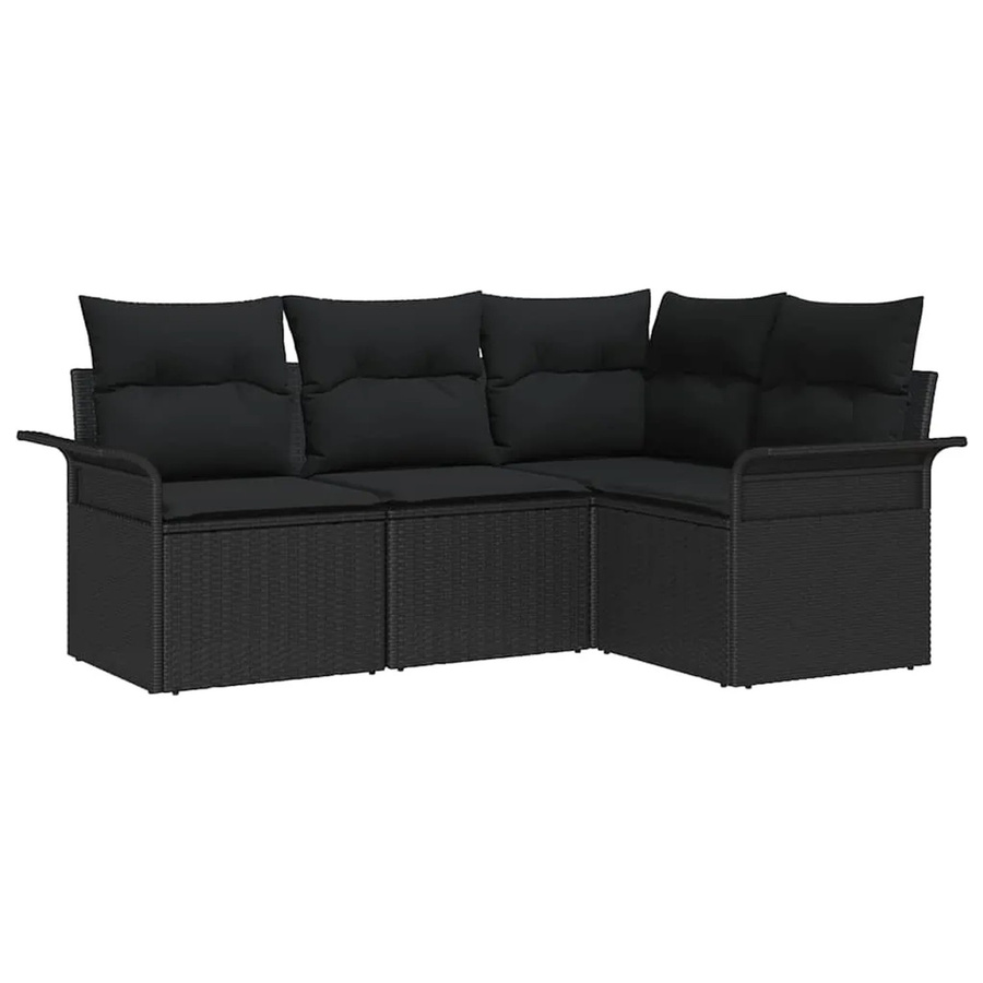 vidaXL Garten-Sofa-Set aus Poly-Rattan in Schwarz mit Kissen, 4-teiliges L-Shape Lounge-Set mit UV-beständigen Polstern - Bild 2
