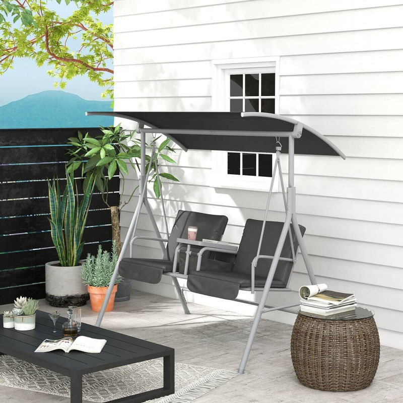 Outsunny Hollywoodschaukel aus Metall in Schwarz mit Sonnendach und Kissen, B/H/L: 110 x 165 x 175 cm - Bild 4