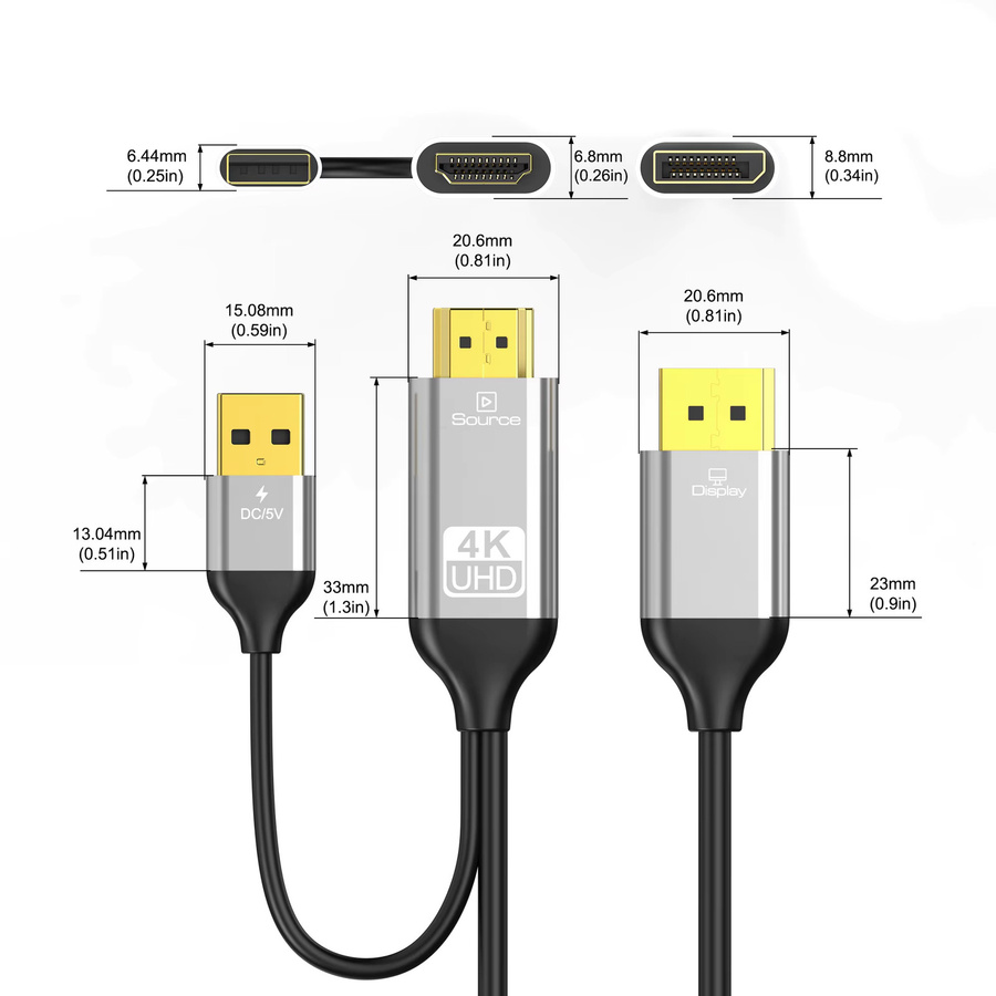 FDBOY HDMI auf DisplayPort Kabel in Schwarz für 4K@60Hz mit USB-Stromversorgung, unidirektionale Übertragung für PS5, PS4, PC, Laptop, Monitor und TV - Bild 2