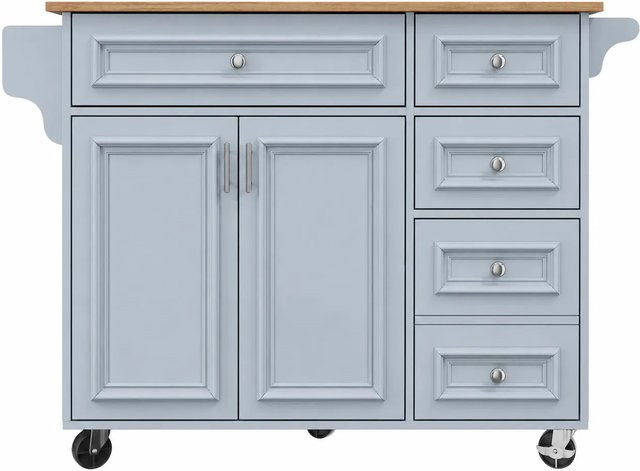 Merax Kücheninsel in Blau mit Holzoptik und Rollen, B/T/H: 110 x 45 x 75-92 cm - Bild 1