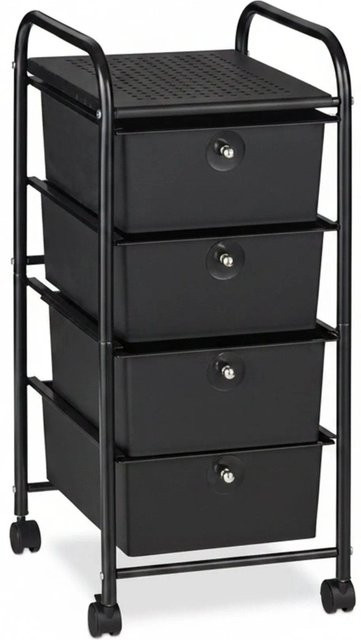 Relaxdays Badrollwagen aus Kunststoff und Eisen in Schwarz mit 4 Schubladen, H: 74 cm, B: 33 cm, T: 39 cm - Bild 1