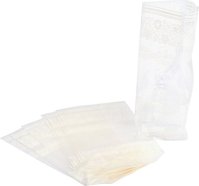 Folia Zellglas-Beutel mit weißem Spitzendruck in Transparent/Weiß, 10 Stück, B: 11,5 cm, H: 19,0 cm - Bild 1
