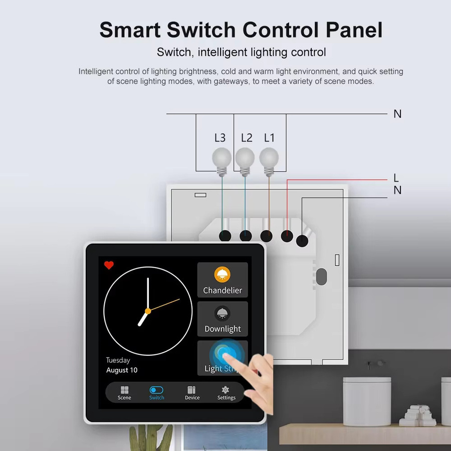 Tuya Zigbee 2-in-1 Smart Panel: 4-Zoll-LCD-Touchscreen Szenensteuerung und 3-Gang-Relaisschalter in Schwarz, kompatibel mit Alexa und Google Home - Bild 4