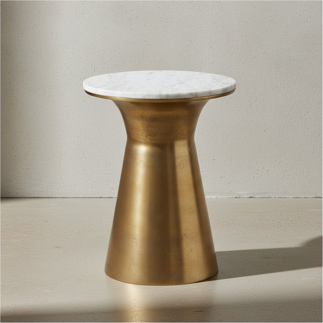 KADIMA DESIGN Beistelltisch aus echtem Marmor in runder Form mit goldfarbenem Metallgestell, B/T/H: 35 x 35 x 45 cm - Bild 1