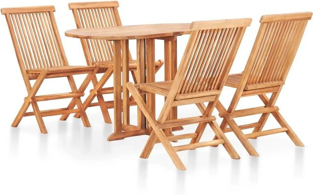 vidaXL 5-tlg Garten-Essgruppe Modell 15 aus Massivholz Teak in Braun, B/T/H: 75 x 70 x 70 cm - Bild 1