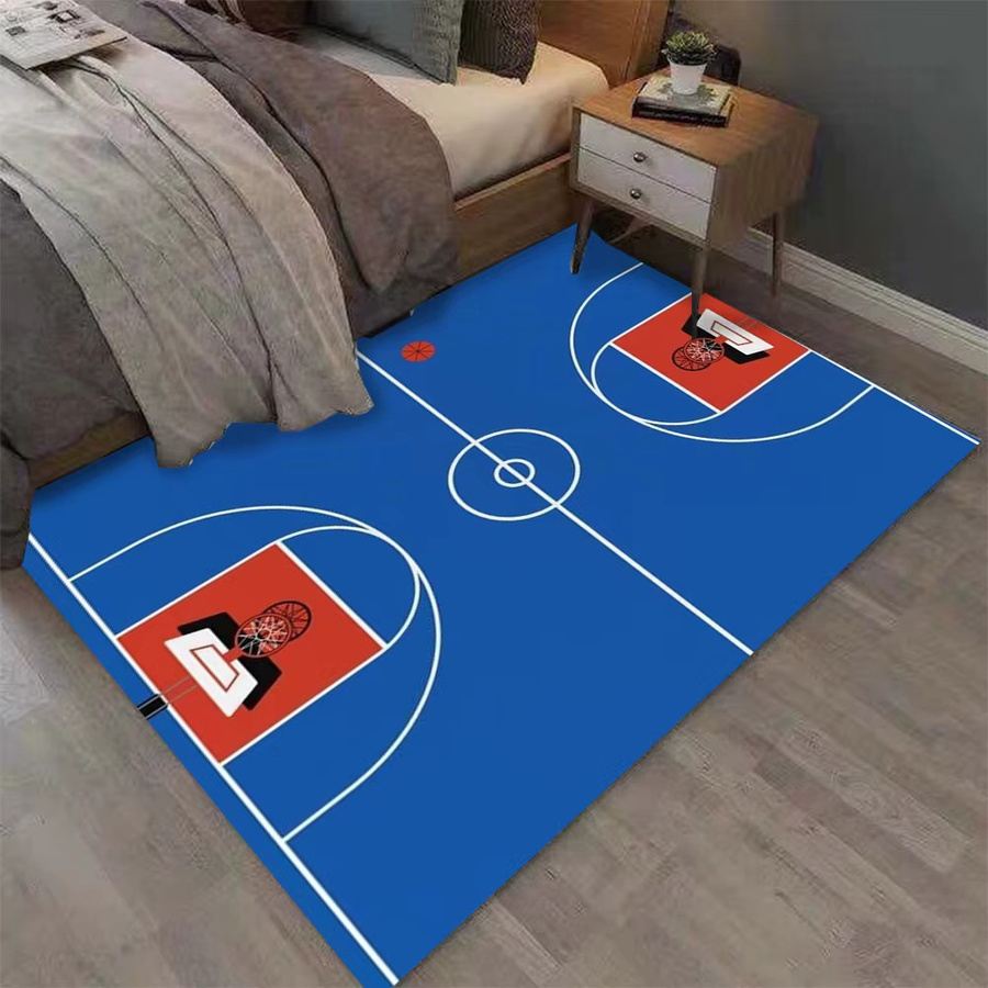 Rutschfeste und waschbare Bodenmatte im Basketballplatz-Design aus Mikrofaser, blau, rechteckig - Bild 3