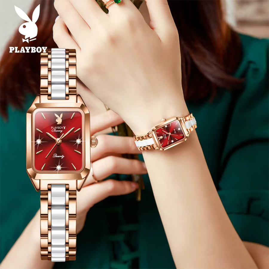 PLAYBOY Armbanduhr, Quarz, Keramik, Weiß, Damen, eckig - Bild 4