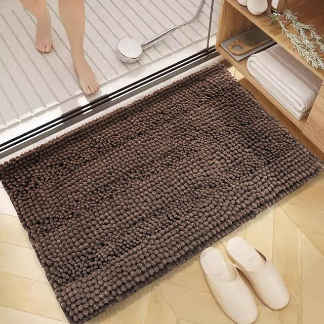 Rutschfeste Chenille-Fußmatte für das Badezimmer in Rot oder Braun, B/T: 60 x 40 cm - Bild 1