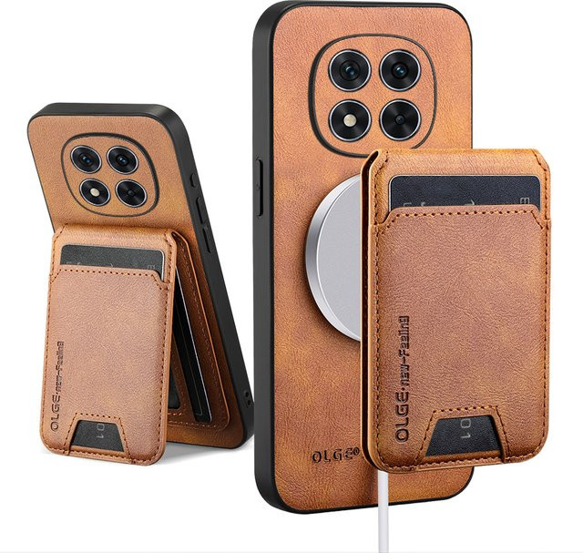 Magnetische Lederhülle mit Kartenhalter und Standfunktion für Xiaomi Redmi Note 15 Pro Plus und Redmi Note 15 Pro in Schwarz oder Braun - Bild 1