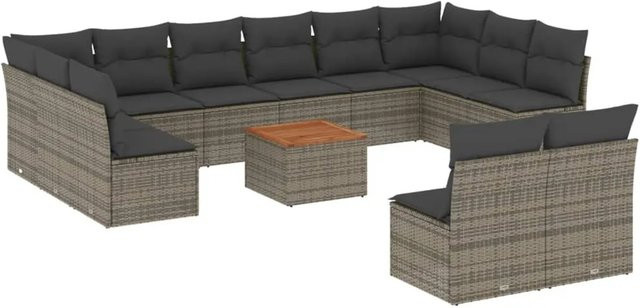 vidaXL 13-tlg. Garten-Sofagarnitur aus Polyrattan in Grau mit Kissen und Stauraum - Bild 1