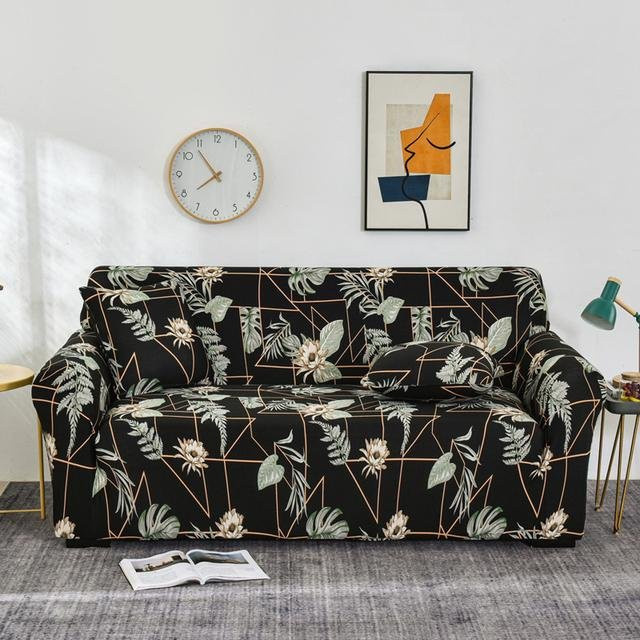 S-EMIGA Sofa-Schutzbezug mit Schnurdruck, elastischer Stretch-Schonbezug für Ecksofas in Schwarz - Bild 1