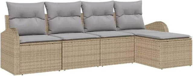 vidaXL Garten-Sofa-Set aus Polyrattan in Beige mit 5 Teilen inklusive Kissen und Ottoman für Terrasse und Garten - Bild 1