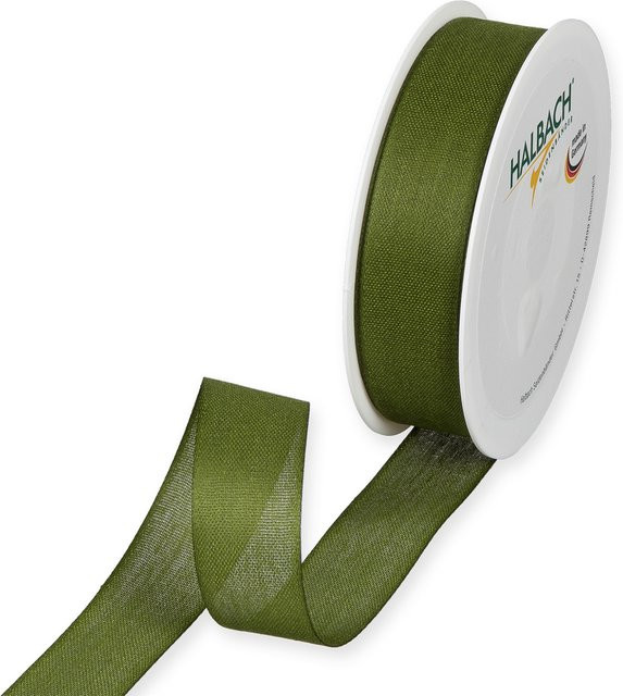 Halbach Dekoband in Baumwolloptik aus Polyester, Breite: 2,5 cm, Länge: 5 m, Moosgrün - Bild 1
