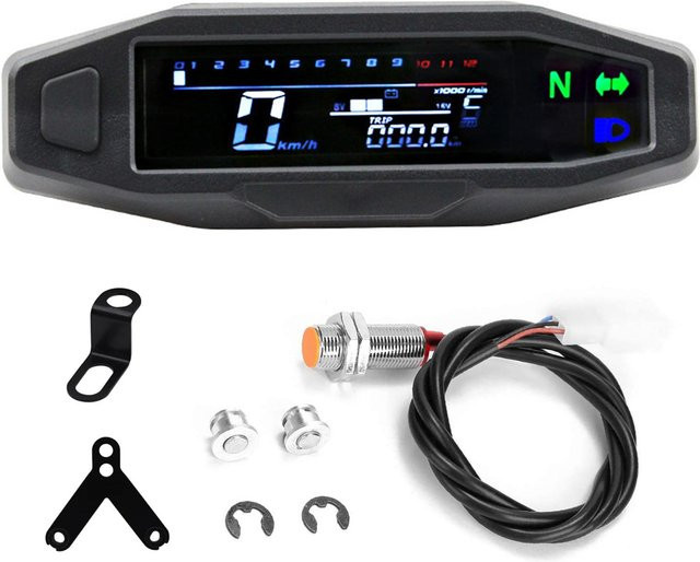 Digitaler Motorrad-Drehzahlmesser mit Kilometerzähler für elektrische Einspritzung und Vergaser in Schwarz - Bild 1
