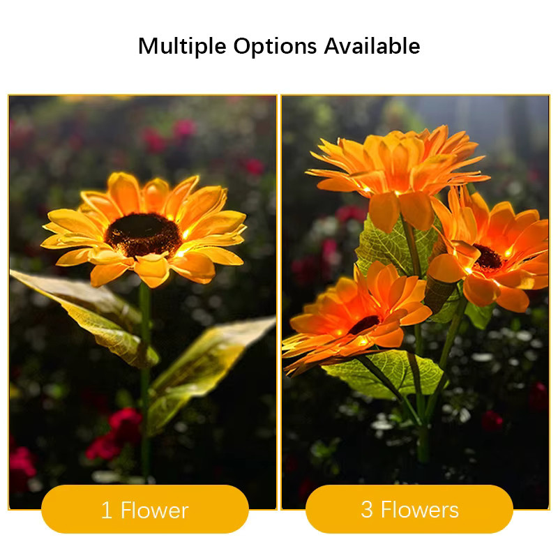 SHENZHITECH Solar-Sonnenblumenlichter mit LED in Warmweiß, gelbe Blumen-Gartenstecker zur Dekoration von Garten, Rasen und Terrasse - Bild 3