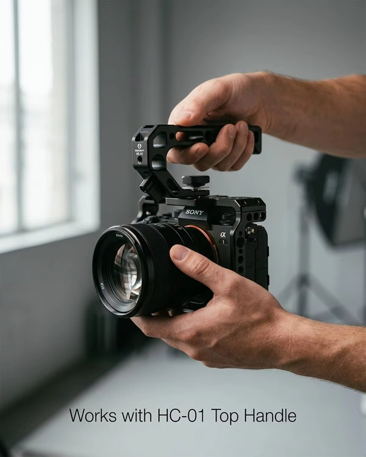 SOARSHOT Kamerakäfig für Sony A7S III, A7 IV, A1, A7R IV und A7R V aus CNC Aluminium in Schwarz mit 1/4 und 3/8 Gewinden sowie Cold Shoe und ARRI Anschluss - Bild 4