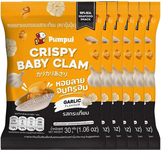 PUMPUI Crispy Baby Clam Knoblauchgeschmack 6 x 30 g - Bild 1