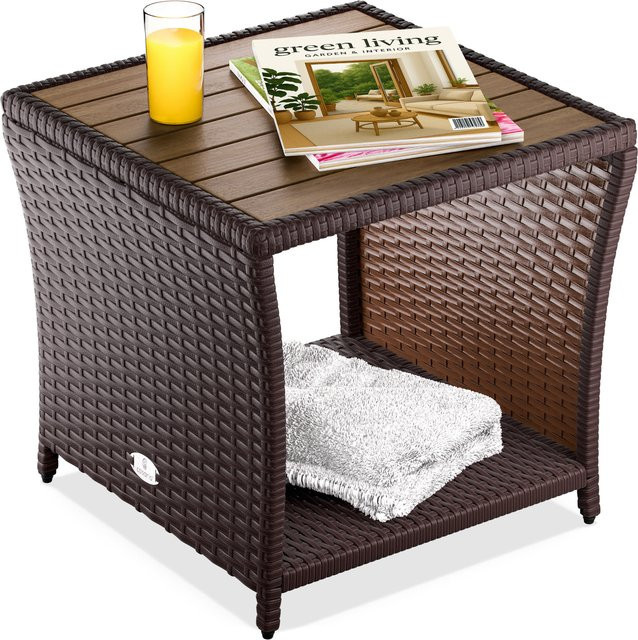 CASARIA Beistelltisch aus Polyrattan und Akazienholz in Braun für In- und Outdoor, B/T/H: 40 x 45 x 45 cm - Bild 1