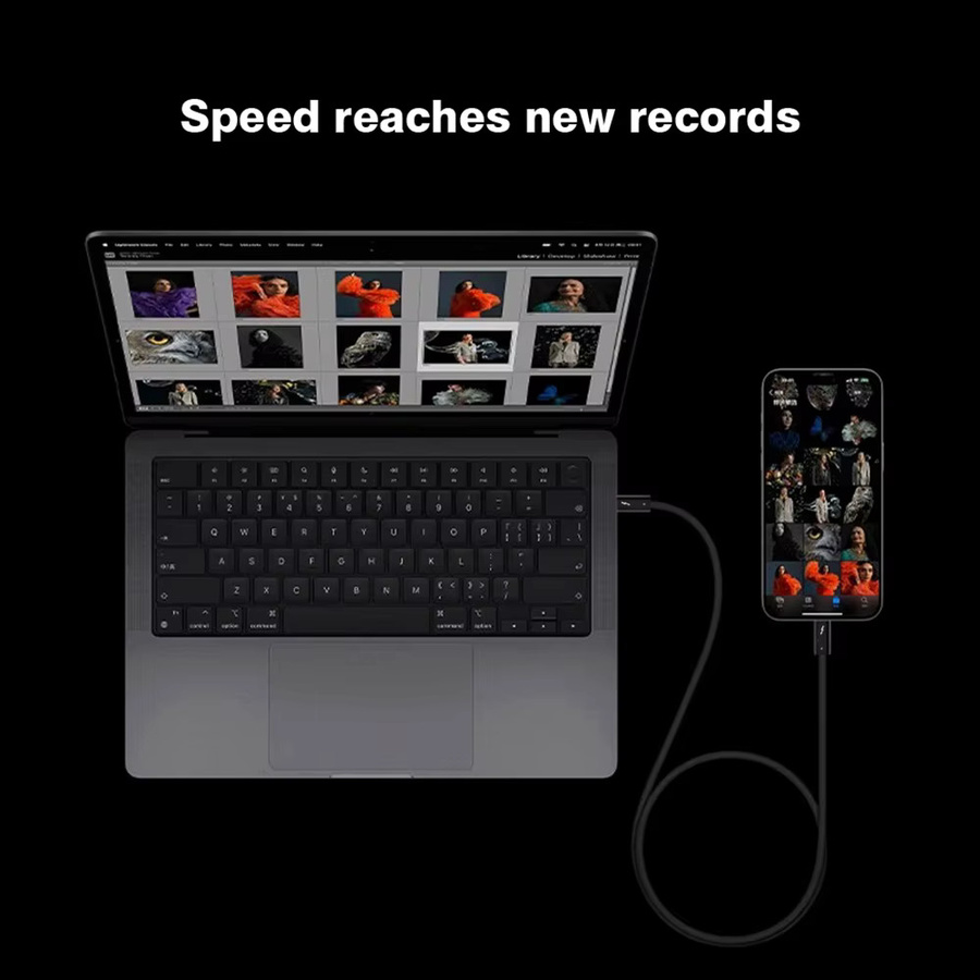 Byscoon Thunderbolt 4 USB-C auf USB-C Koaxialkabel in Schwarz mit 40 Gbit/s Datenübertragung, 8K@60Hz Videoausgang und 100W Schnellladefunktion für iPhone, iPad und Mac - Bild 2