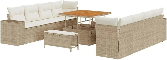 vidaXL Garten-Sofa-Set 11-teilig aus Poly-Rattan in Beige mit Tisch und Polstern in U-Form - Bild 1