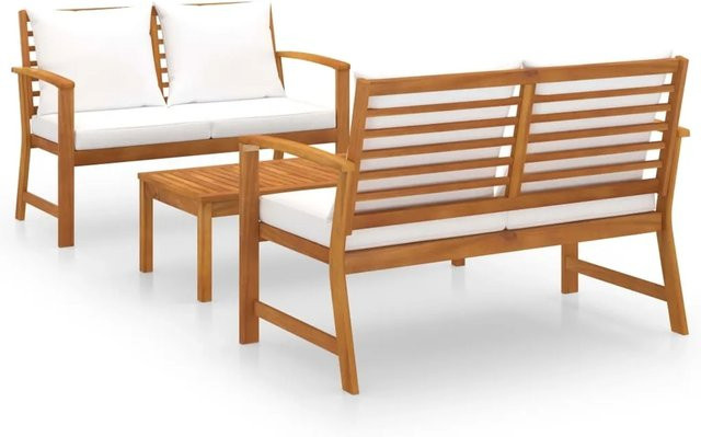 vidaXL 3-tlg Garten-Lounge-Set aus massivem Akazienholz mit cremeweißen Auflagen Modell 1 - Bild 1