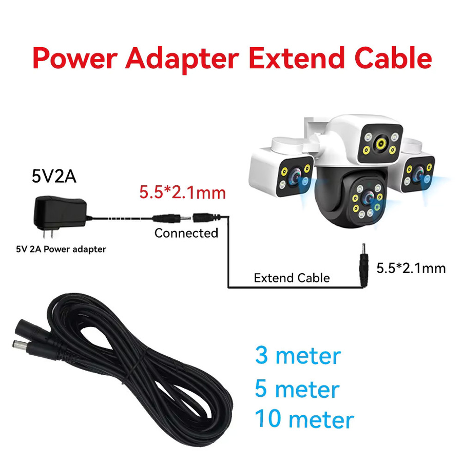DC12V Stromverlängerungskabel Stecker auf Buchse 5,5x 2,1mm für CCTV-Kamera und Sicherheitssystem in Schwarz - Bild 2