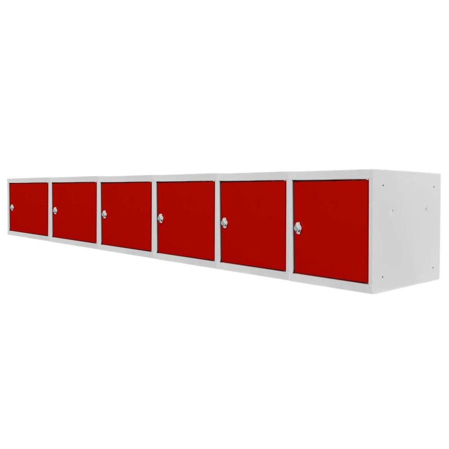 PROREGAL Blocky Schließfachwürfel Set mit 6 Einheiten und Drehriegelschloss für Vorhängeschlösser, Farbe: Lichtgrau/Rot, B/T/H: 40 x 40 x 40 cm - Bild 2