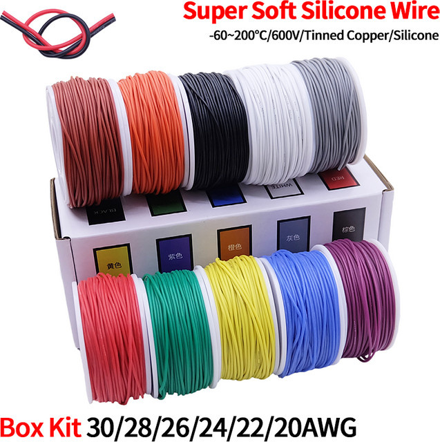 Flexibles Silikon-Draht-Set in 5 Farben mit verzinnter Kupferlitze für elektrische Anwendungen, Hitzebeständig, Box-Kit mit AWG-Stärken 30 bis 20 - Bild 1