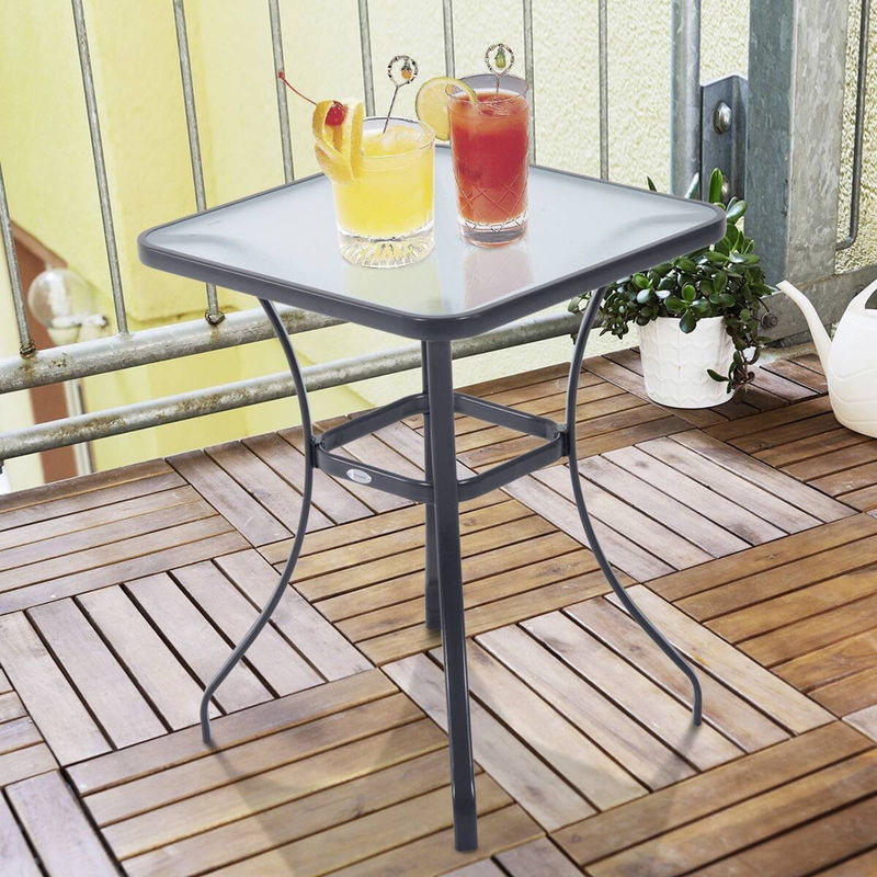 Outsunny Gartentisch quadratisch aus Metall und Hartglas in Schwarz mit Wasserkräuselung-Muster für Garten und Balkon B/T/H: 68,5 x 68,5 x 84 cm - Bild 5