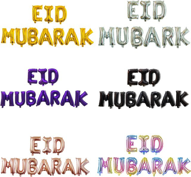 EACH PARTY Eid Mubarak Buchstabenballons Set in Schwarz und Gold, 11 Stück, 16 Zoll für Ramadan und Eid al-Fitr Dekorationen mit Band - Bild 1
