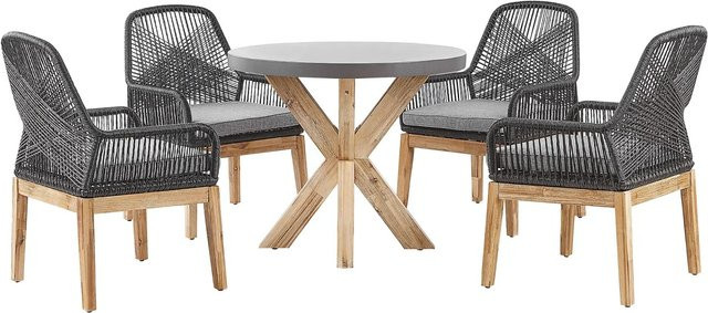 Beliani Gartentisch Set OLBIA in Hellgrau mit Akazienholz, B/T/H: 90 x 90 x 76 cm - Bild 1