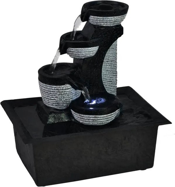 vidaXL Zimmerbrunnen aus Polyresin mit LED-Leuchte in Schwarz und Grau - Bild 1