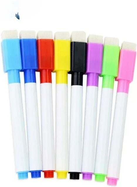 8-teiliges magnetisches Whiteboard-Stift-Set in Mehrfarben mit integriertem Radierer, inklusive schwarzer und weißer Tafelmarker für Schule und Kinder - Bild 1