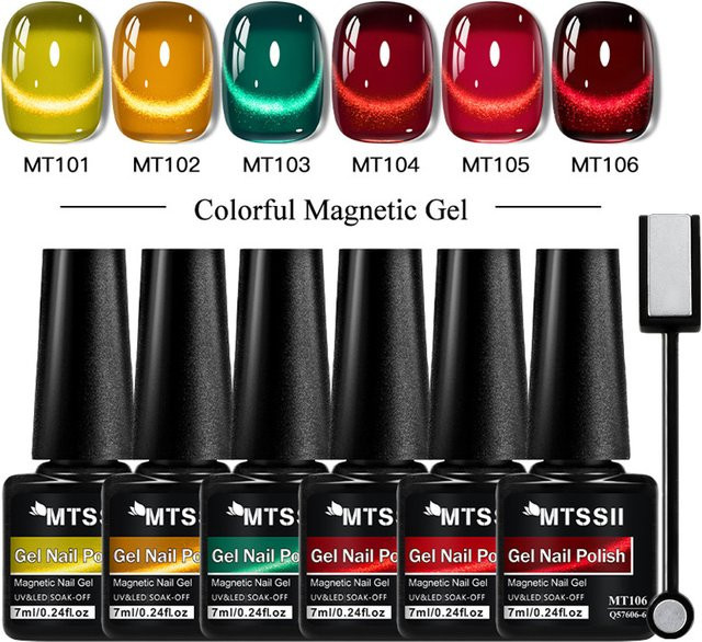 Mtssii Magnetisches Cat Eye UV Gel Nagellack Set, Rot Grün, 7 Stück - Bild 1