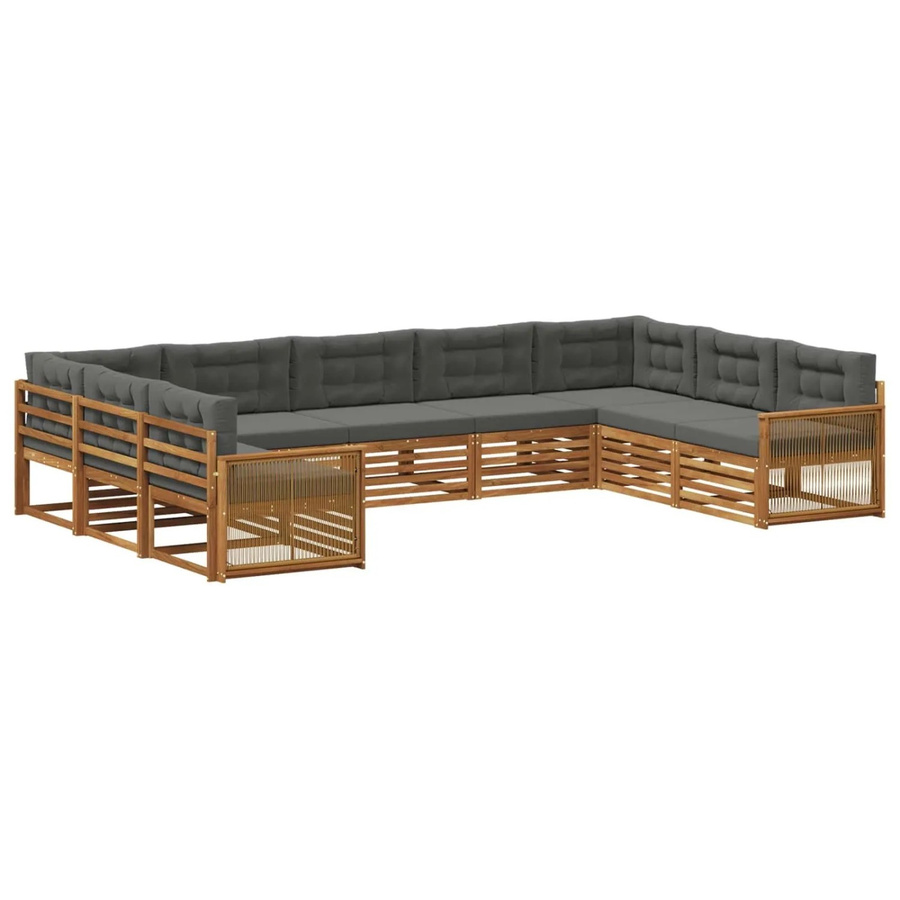 vidaXL Outdoor-Sofagarnitur in U-Form aus Akazienholz mit Kissen, Anthrazit und Natur - Bild 2