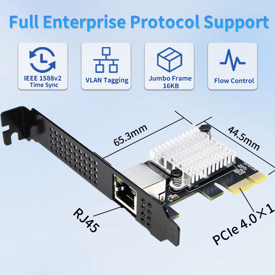 Lekuo 10G Ethernet Netzwerkkarte mit 1 Port RJ45, PCIe 4.0 x1, Realtek 8127, Schwarz - Bild 2