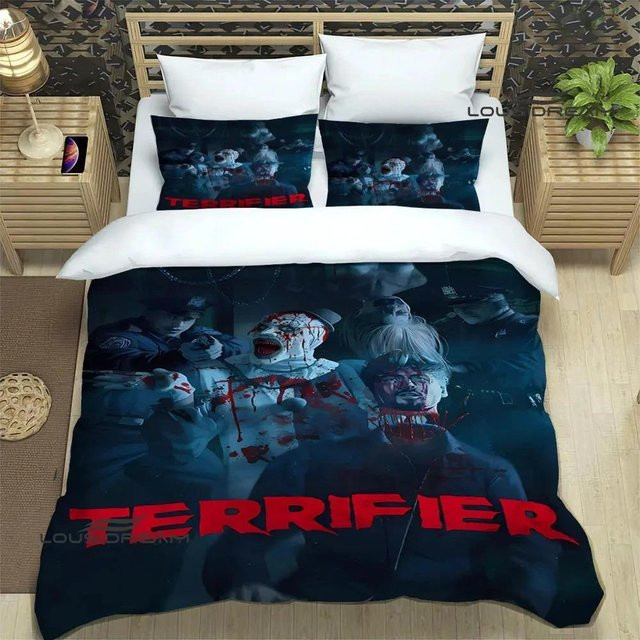 Terrifier Horror Bettwäsche Set aus Mikrofaser in Schwarz, bestehend aus Bettbezug und Kopfkissenbezügen, B/H: 133 x 70 cm - Bild 1