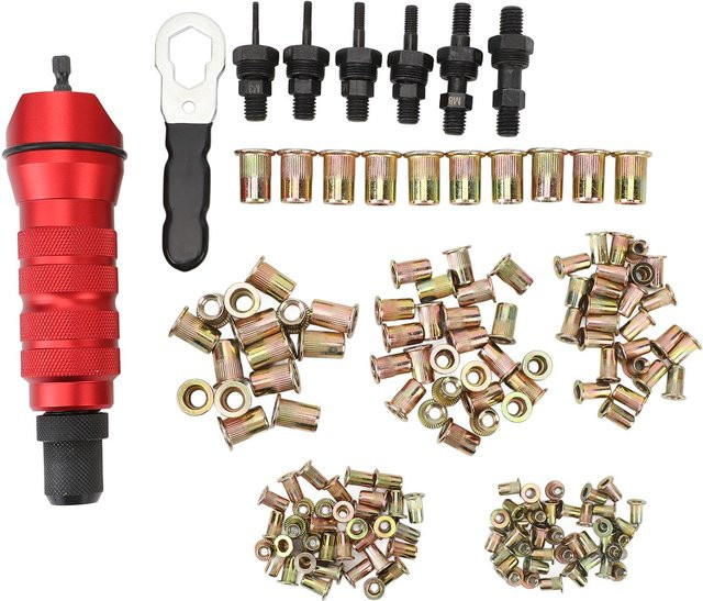 Nensit Blindnietmuttern Bohradapter-Set in Rot mit 6 austauschbaren Köpfen für 2,4 mm bis 6,4 mm - Bild 1