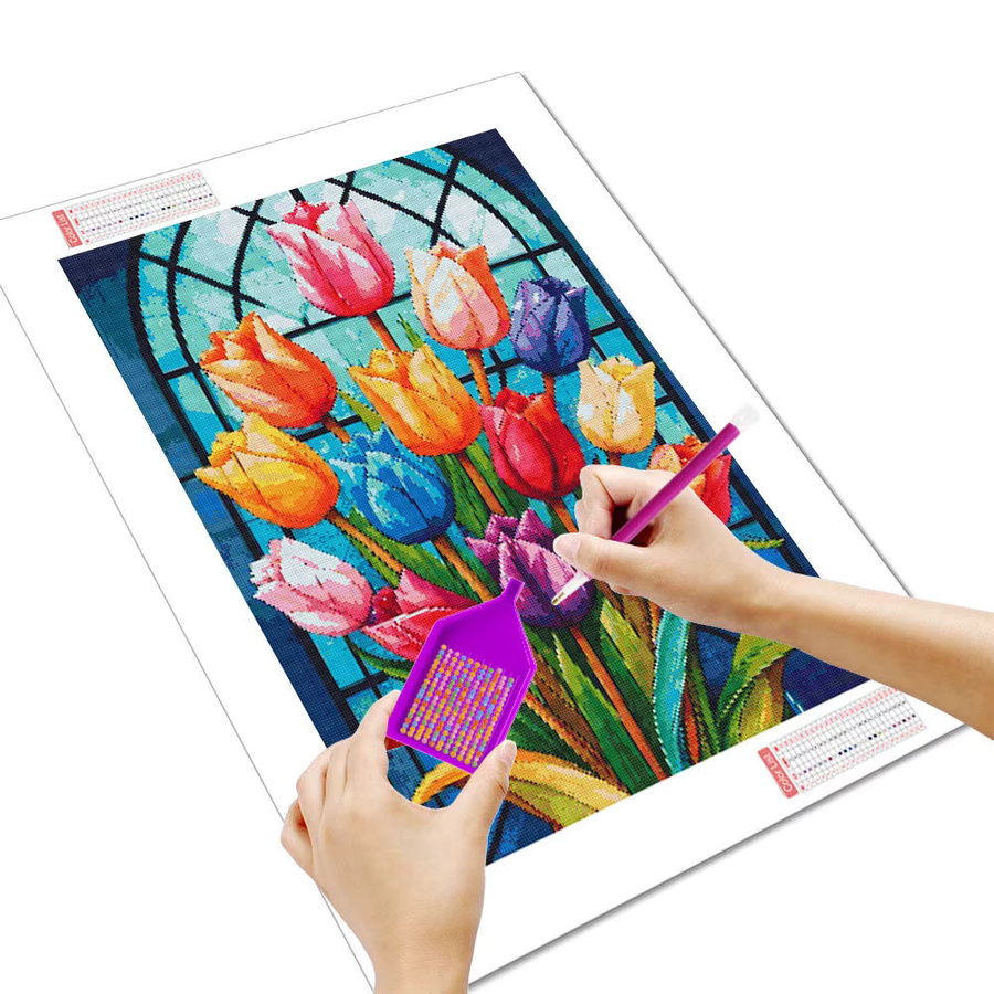 HUACAN Diamantmalerei Set mit Blumen im Buntglas-Stil, 5D-DIY-Mosaik-Kit, Multicolor, B/H: 30 x 20 cm - Bild 2