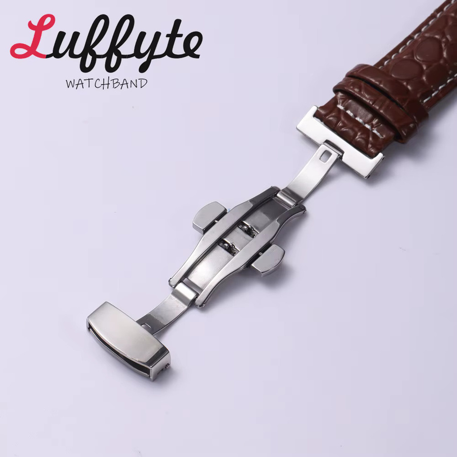 luffyte Uhrenarmband Kunstleder, Krokodilmuster-Design, Schmetterlingsschnalle, Silber, Unisex - Bild 2