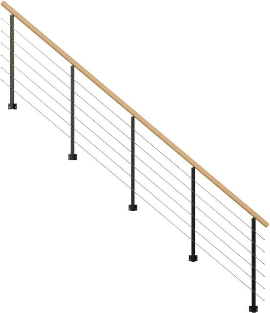 StarWood Metallgeländer Kos mit Rundhandlauf in Eiche Optik und Schwarz, Länge: 350 cm - Bild 1